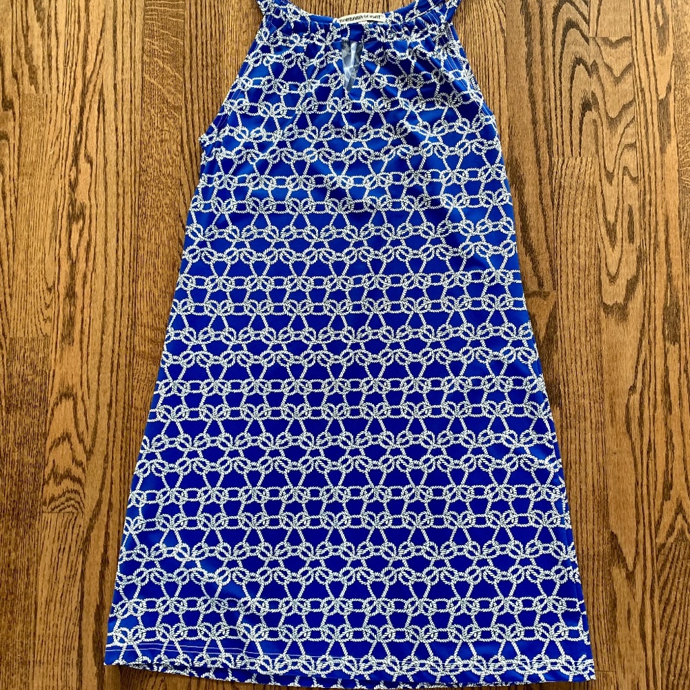 Barbara Gerwitt Blue and White Knot Chain Sleeveless Keyhole Dress XL